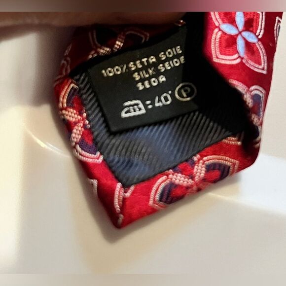 Ermenegildo Zegna tie 100% Silk Red Black Light Blue Size XL Made in Italy - Picture 3 of 7